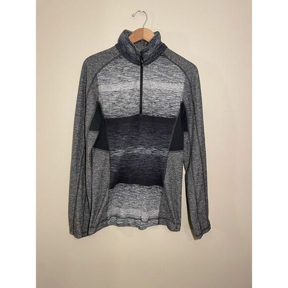 Lululemon Universal Stripe Pullover Shirt 1/2 Zip Running Black Soot Mens Small - Picture 2 of 7